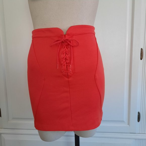 Nasty Gal skirt, lace up front in pink , size small - Picture 1 of 6